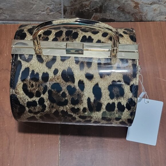 Leopard Print Round Barrel Shoulder Hand Bag - Picture 10 of 15